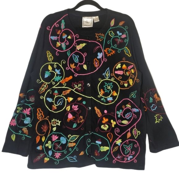 Michael Simon Jackets & Blazers - SOLD: Michael Simon Lite Embroidered Floral Johnny Was Style Top Shacket Boho L
